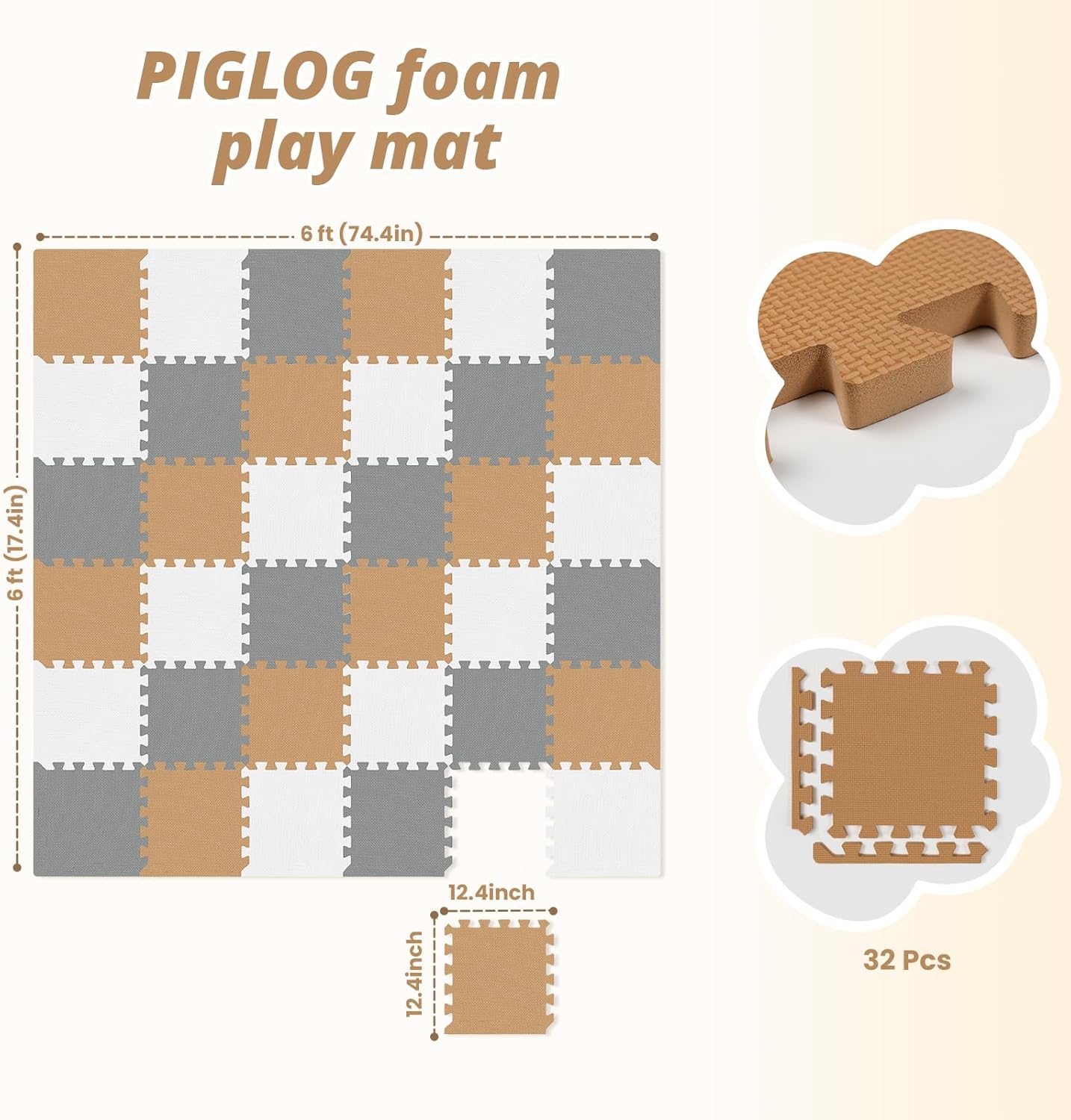 New PIGLOG 36Pcs Baby Play Mat for Floor (Classic) - Kidsy