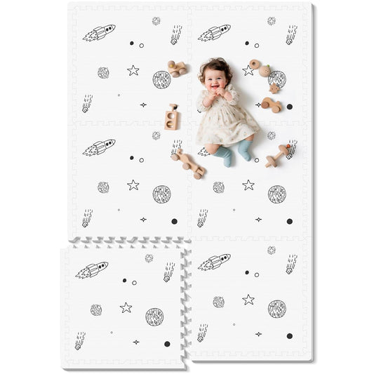 New PIGLOG Baby Play Mat, 72x48 - Inch Baby Foam Play Mat,6 - Piece Interlocking Foam Floor Tiles for Toddlers (Space) - Kidsy