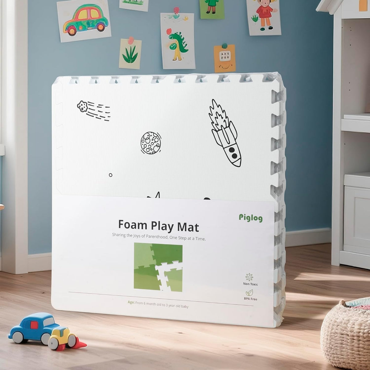 New PIGLOG Baby Play Mat, 72x48 - Inch Baby Foam Play Mat,6 - Piece Interlocking Foam Floor Tiles for Toddlers (Space) - Kidsy