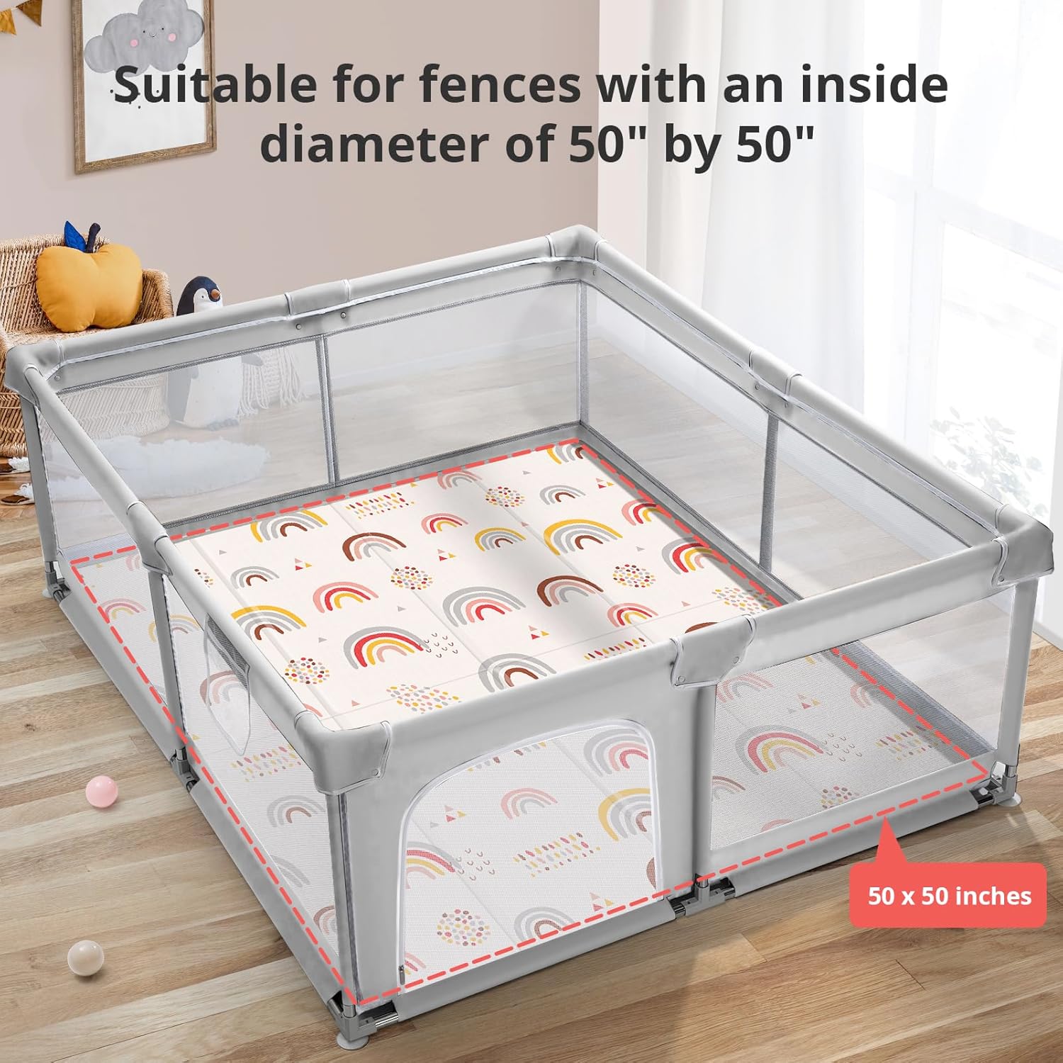 New PIGLOG Foldable Baby Play Mat, 0.6in Thick Waterproof Playmats (Rainbow) - Kidsy