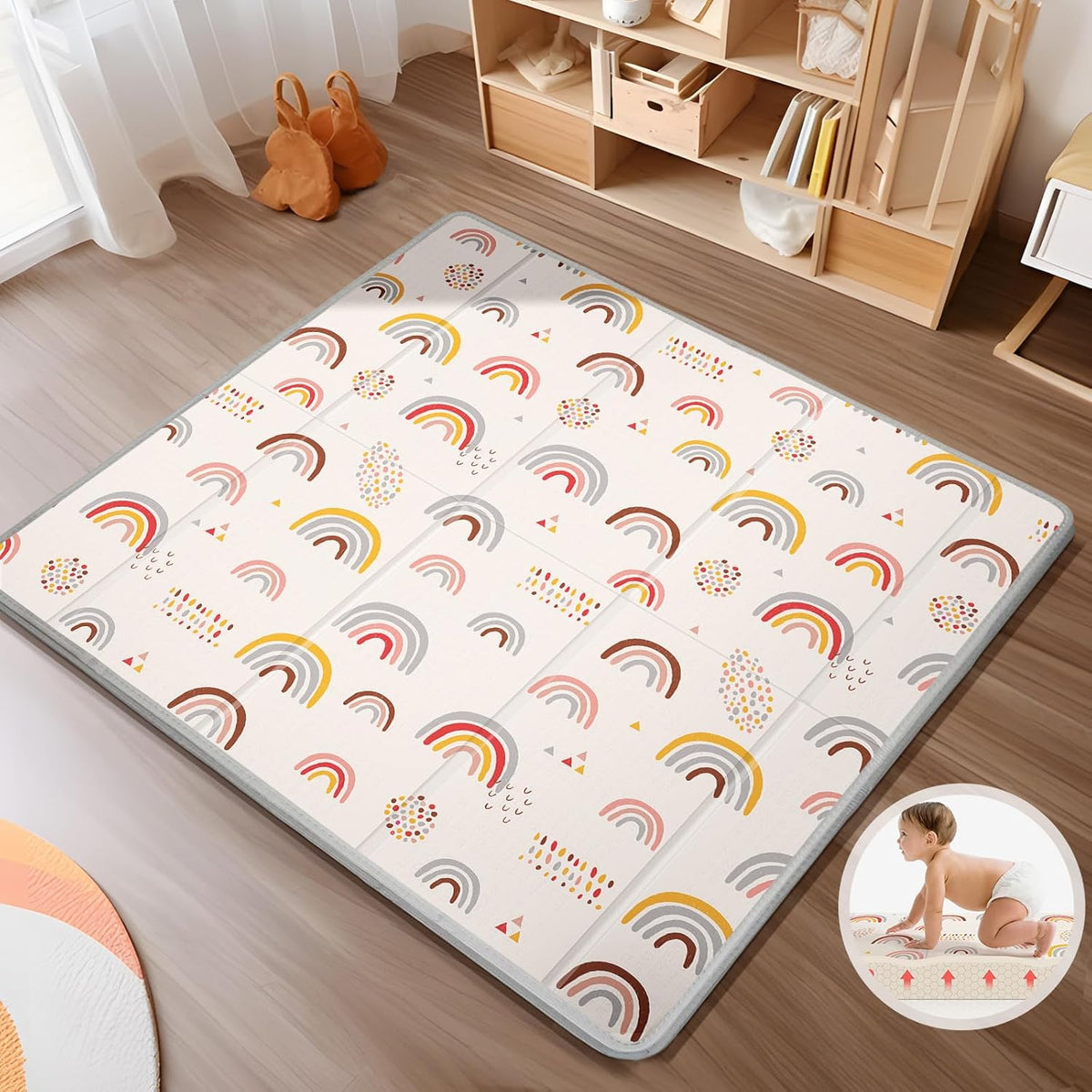 New PIGLOG Foldable Baby Play Mat, 0.6in Thick Waterproof Playmats (Rainbow) - 50 x 50 x 0.6 inch