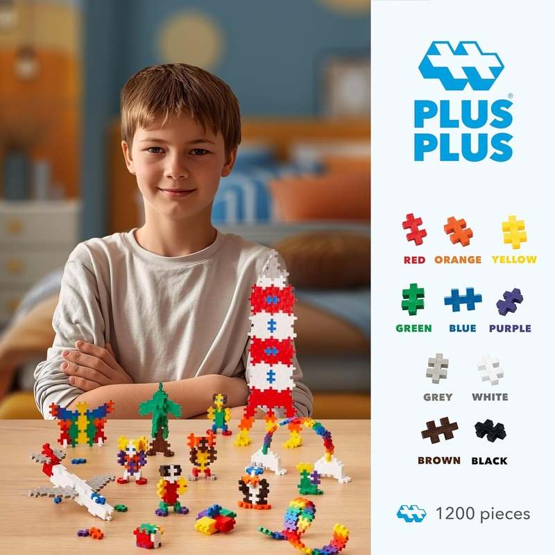 New PLUS PLUS Open Play Set 1200 Piece Construction Building Stem Toy Interlocking Mini Puzzle Blocks - Kidsy