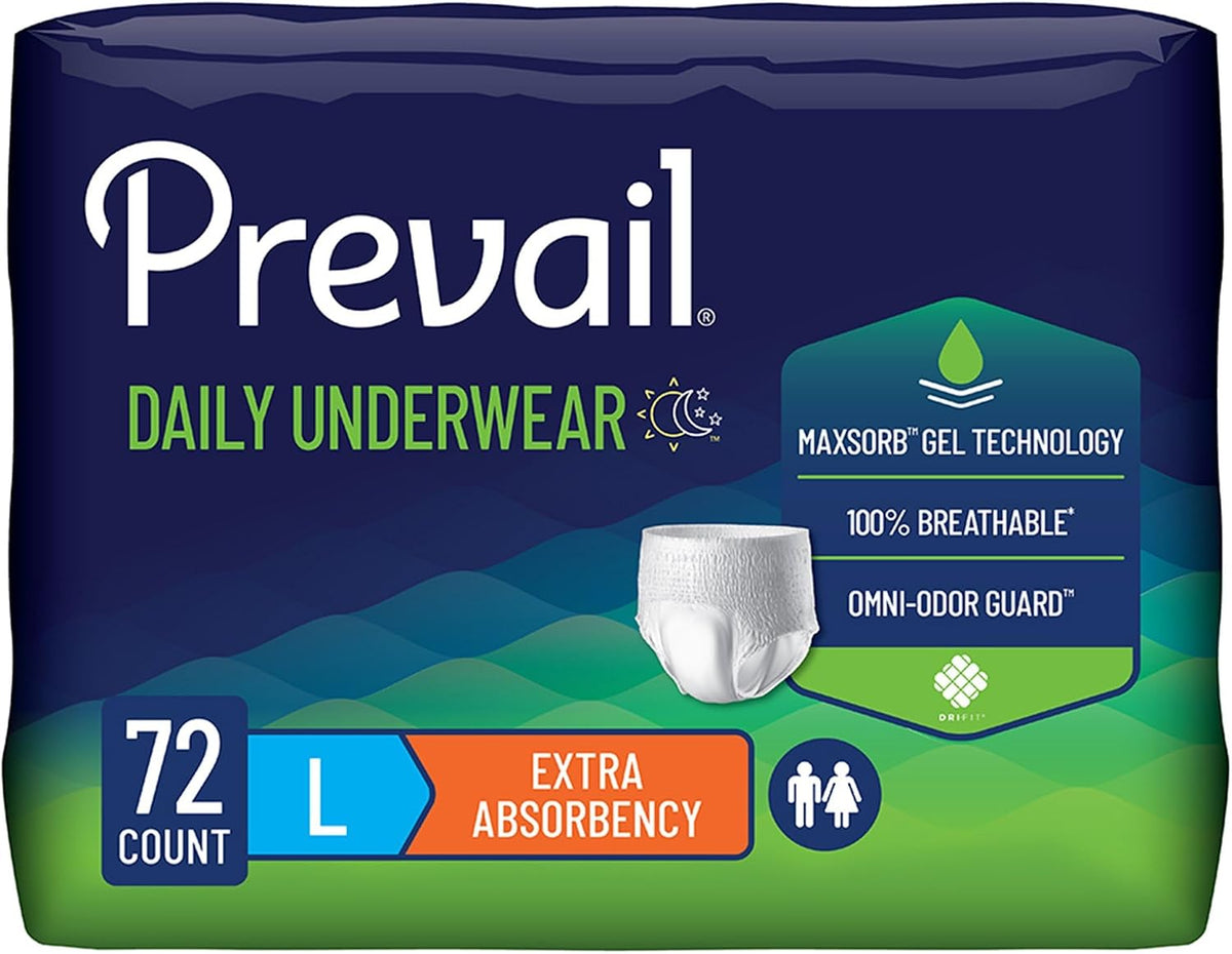 New Prevail Daily Extra Absorbency Disposable Underwear, Large, 18 Count (Pack of 4) - Kidsy