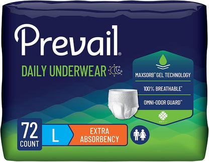 New Prevail Daily Extra Absorbency Disposable Underwear, Large, 18 Count (Pack of 4) - Kidsy