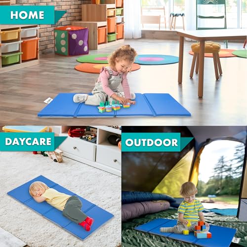 New ProSource Four - Fold Kids Rest Mat, Blue/Grey - Kidsy