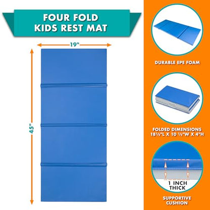 New ProSource Four - Fold Kids Rest Mat, Blue/Grey - Kidsy