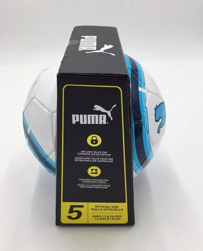 New Puma Soccer Ball Size 5 (White/Blue) - Kidsy