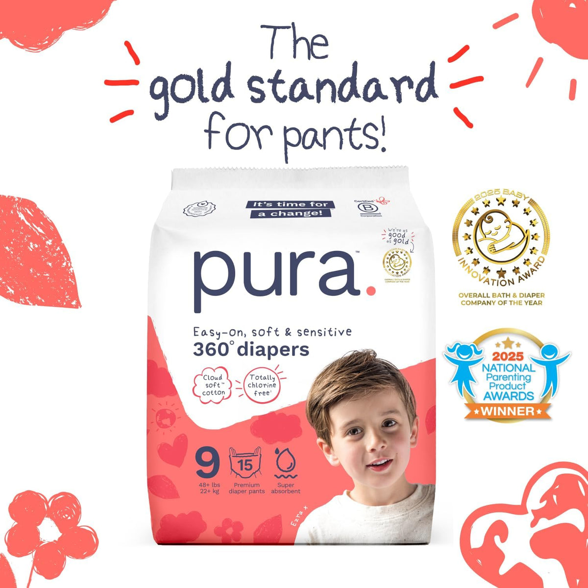 New Pura 360° Stretch Diaper Pants Size 9, 48+ lbs - 45 Count - Kidsy