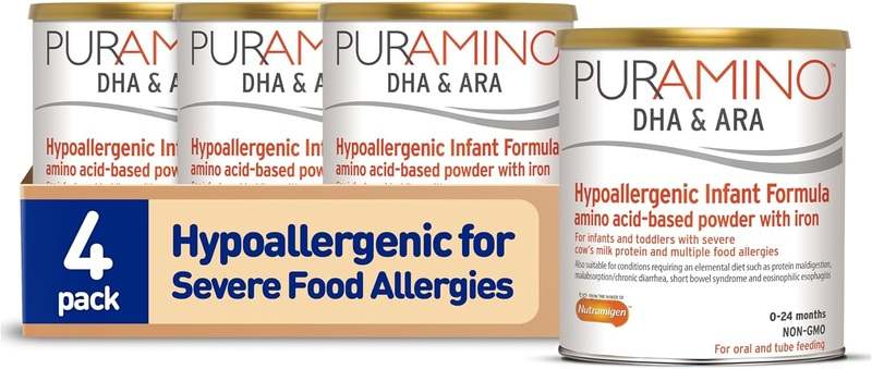 New PurAmino Hypoallergenic Infant Formula, for Severe Food Allergies, Omega - 3 DHA, Iron, Immune Support 14.1 Oz (4 Pack) - Kidsy