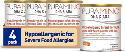 New PurAmino Hypoallergenic Infant Formula, for Severe Food Allergies, Omega - 3 DHA, Iron, Immune Support 14.1 Oz (4 Pack) - Kidsy