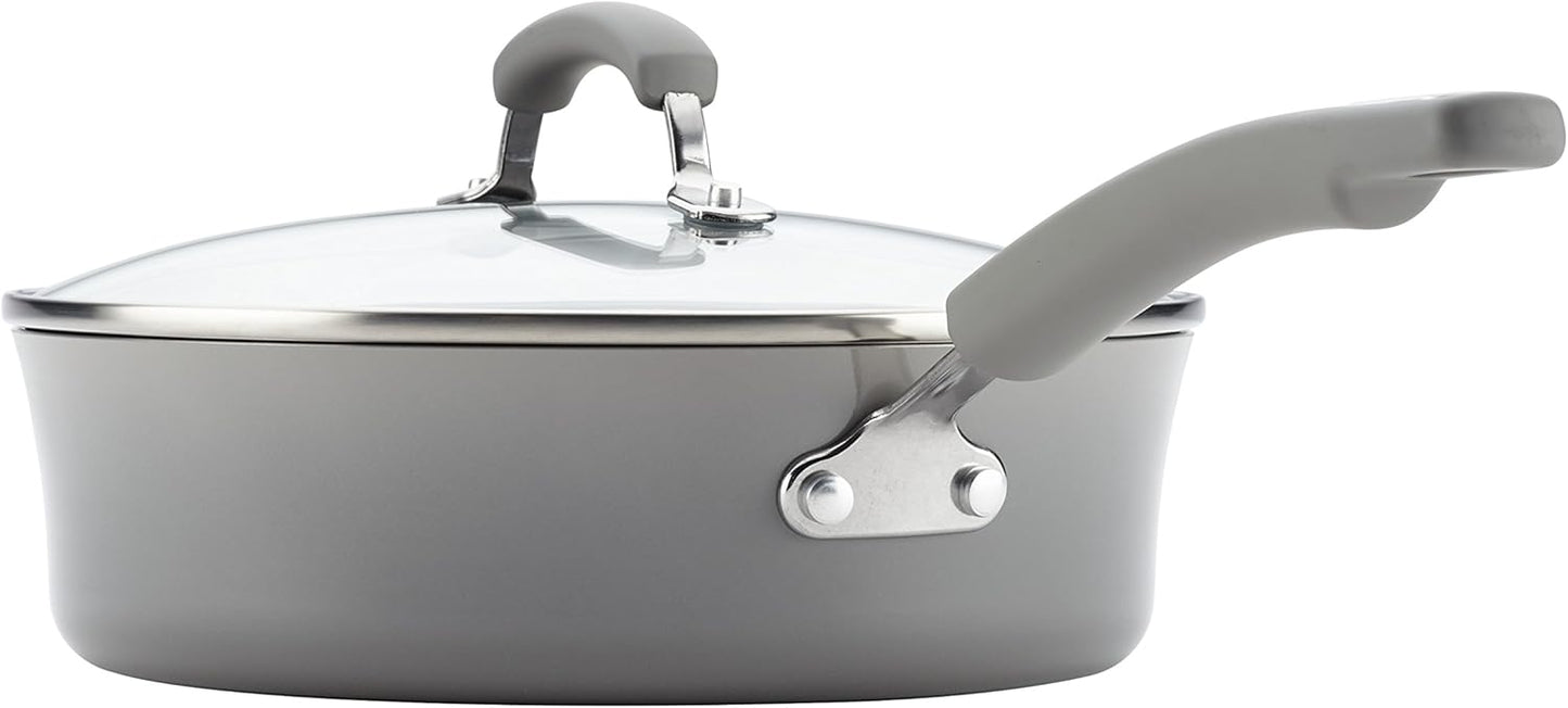 New Rachael Ray Brights Nonstick Cookware Pots and Pans Set, 14 Piece (Sea Salt Gray) - Kidsy