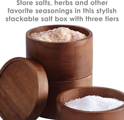 New Rachael Ray Pantryware 3 - Piece Stacking Wood Salt Cellar Set (Brown) - Kidsy