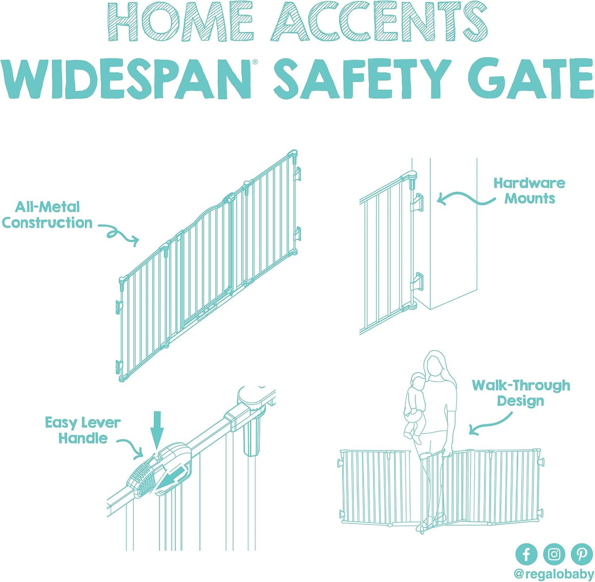 New Regalo Deluxe Widespan Safety Gate 28" Tall, 74.5" Wide (Black) - Kidsy