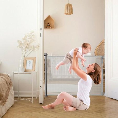 New Retractable Baby Pets Safety Mesh Gate for Indoor and Outdoor (Gray) - Kidsy