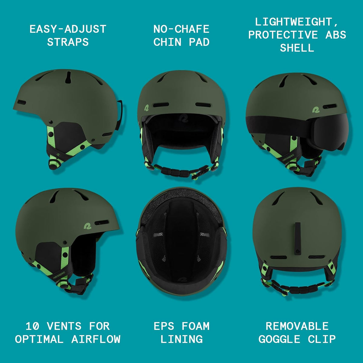 New Retrospec Comstock Youth Ski Helmet Adjustable Vented, 48–51 cm XS (Matte Forest) - Kidsy