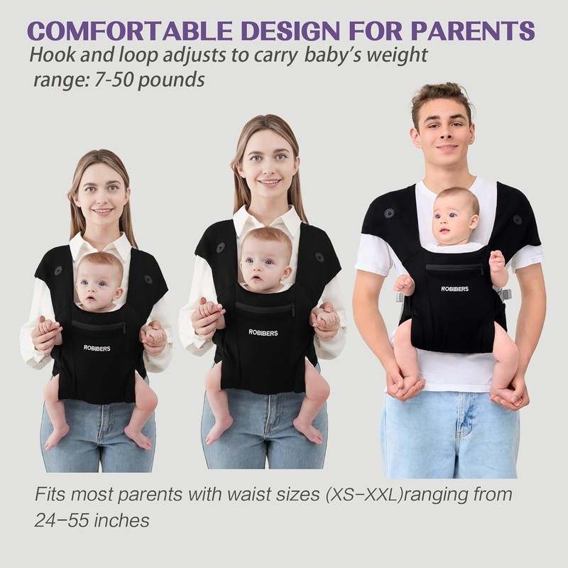 New ROBIBERS Baby Carrier Wrap 7–50 lbs (Black) - Kidsy