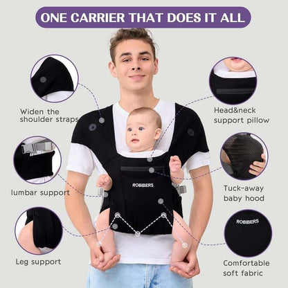 New ROBIBERS Baby Carrier Wrap 7–50 lbs (Black) - Kidsy