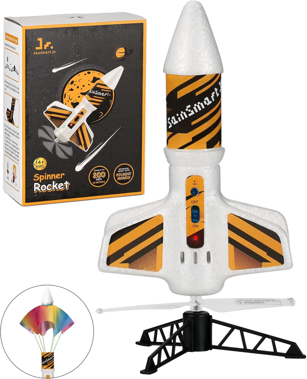 Motorised Spring Launcher New SainSmart Jr. Motorized Rocket Launcher Toy 200 ft (White) – Kidsy