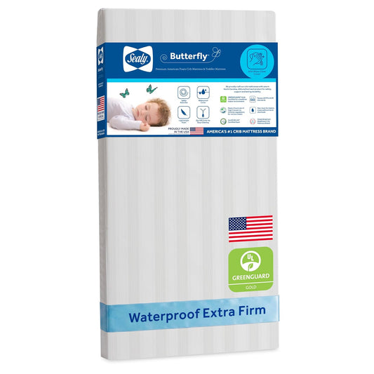 New Sealy Baby Infant & Toddler Butterfly Crib Mattress (White Stripe) - Kidsy