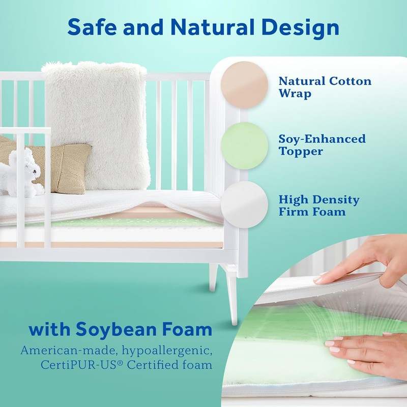 New Sealy Baby Soybean 2 Stage Crib Mattress plus Toddler Bed Fit (52X28") - Kidsy