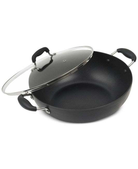 New Sedona Kitchen 12.5" Hard - Anodized Nonstick Wok with Lid (Black) - Kidsy