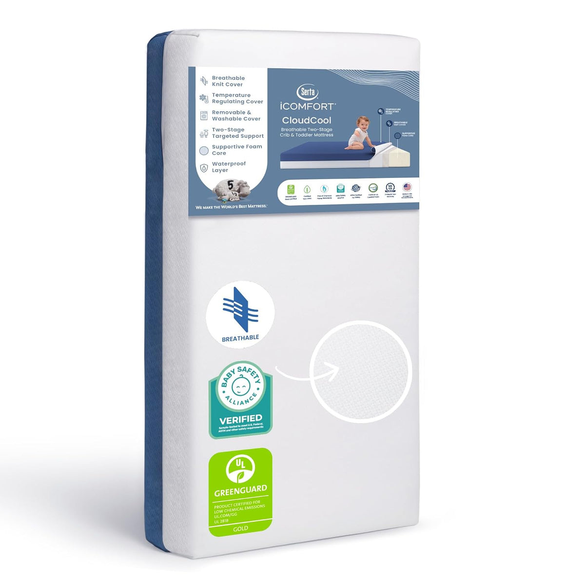 New Serta CloudCool Breathable Waterproof Crib & Toddler Mattress - Kidsy