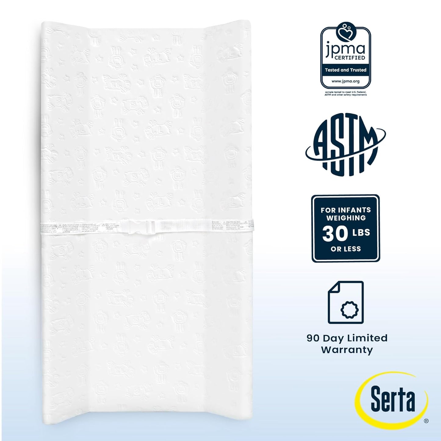 New Serta Foam Contoured Changing Pad with Waterproof Cover (White) - Kidsy