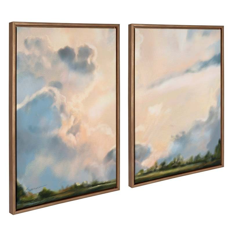 New (Set of 2) 23" X 33" Sylvie Clouds Framed Canvas Set by Mary Sparrow Gold: Modern Wall Art, Nursery Decor - Kidsy
