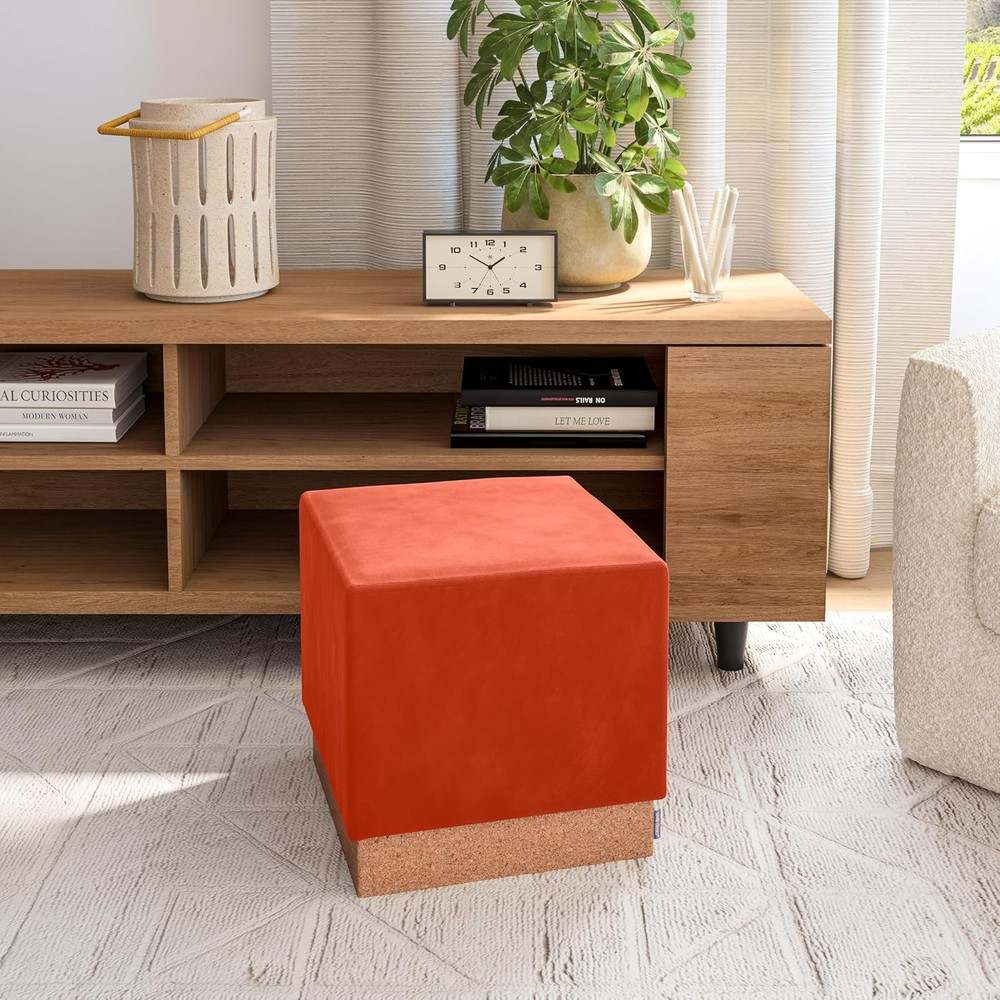 New Seville Classics Cushioned Storage Ottoman 15" (Cork/Burnt Sienna) - Kidsy