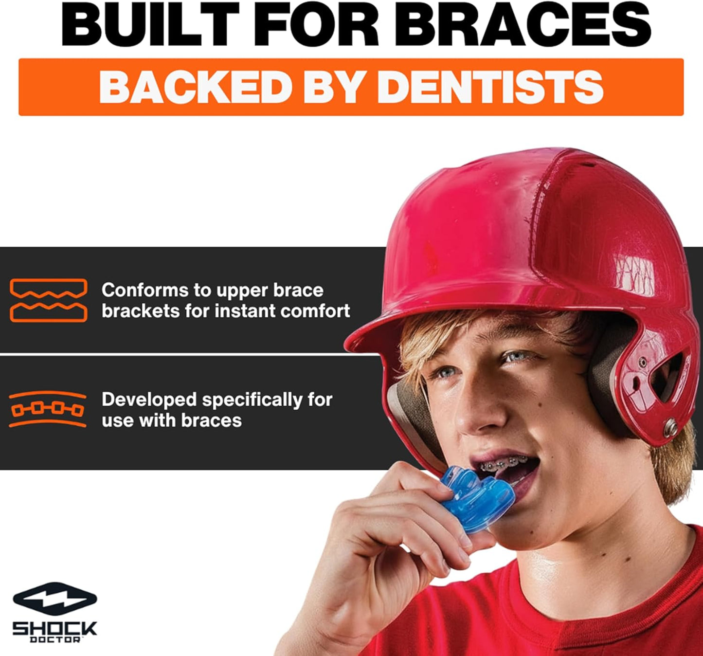 New Shock Doctor Double Braces Strapless Mouth Guard - Adult (Blue) - Kidsy