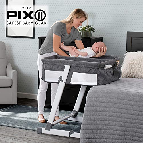 New Simmons Kids Twin Bassinet – Adjustable with Wheels (Grey Tweed) - Kidsy