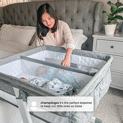 New Simmons Kids Twin Bassinet – Adjustable with Wheels (Grey Tweed) - Kidsy