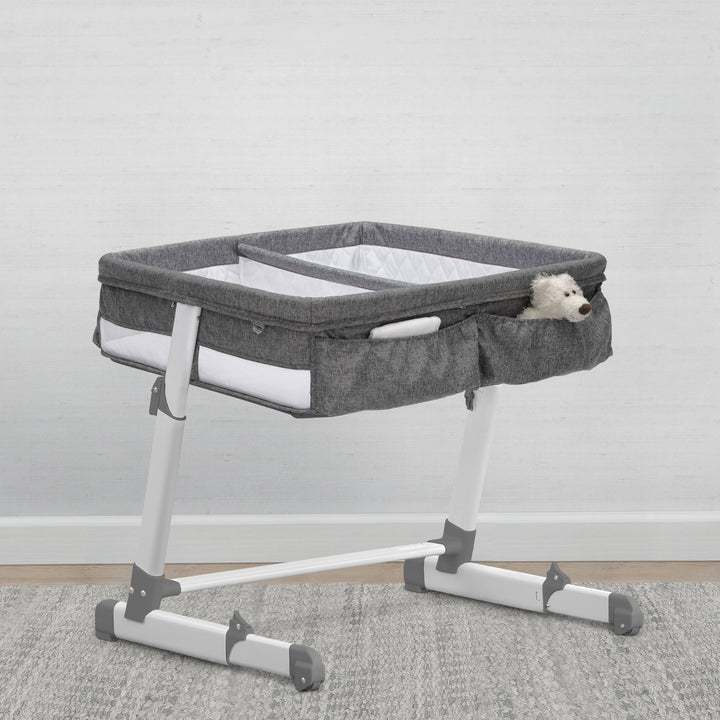 New Simmons Kids Twin Bassinet – Adjustable with Wheels (Grey Tweed) - Kidsy