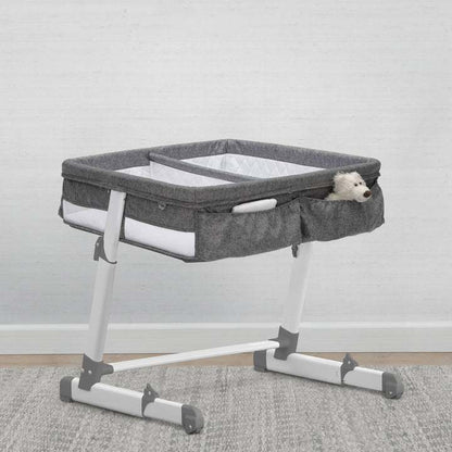 New Simmons Kids Twin Bassinet – Adjustable with Wheels (Grey Tweed) - Kidsy