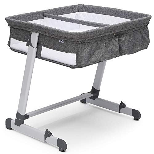 New Simmons Kids Twin Bassinet – Adjustable with Wheels (Grey Tweed) - Kidsy