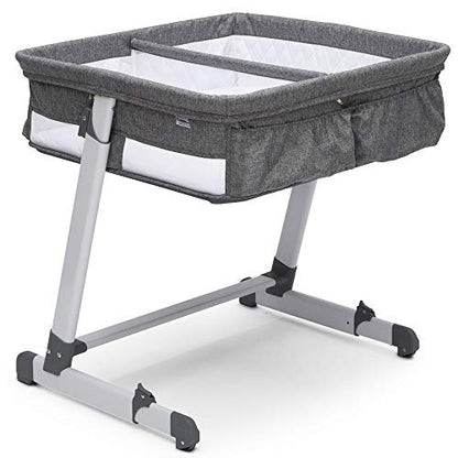 New Simmons Kids Twin Bassinet – Adjustable with Wheels (Grey Tweed) - Kidsy
