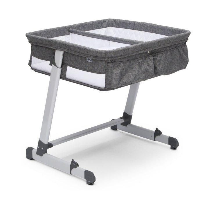 New Simmons Kids Twin Bassinet – Adjustable with Wheels (Grey Tweed) - Kidsy