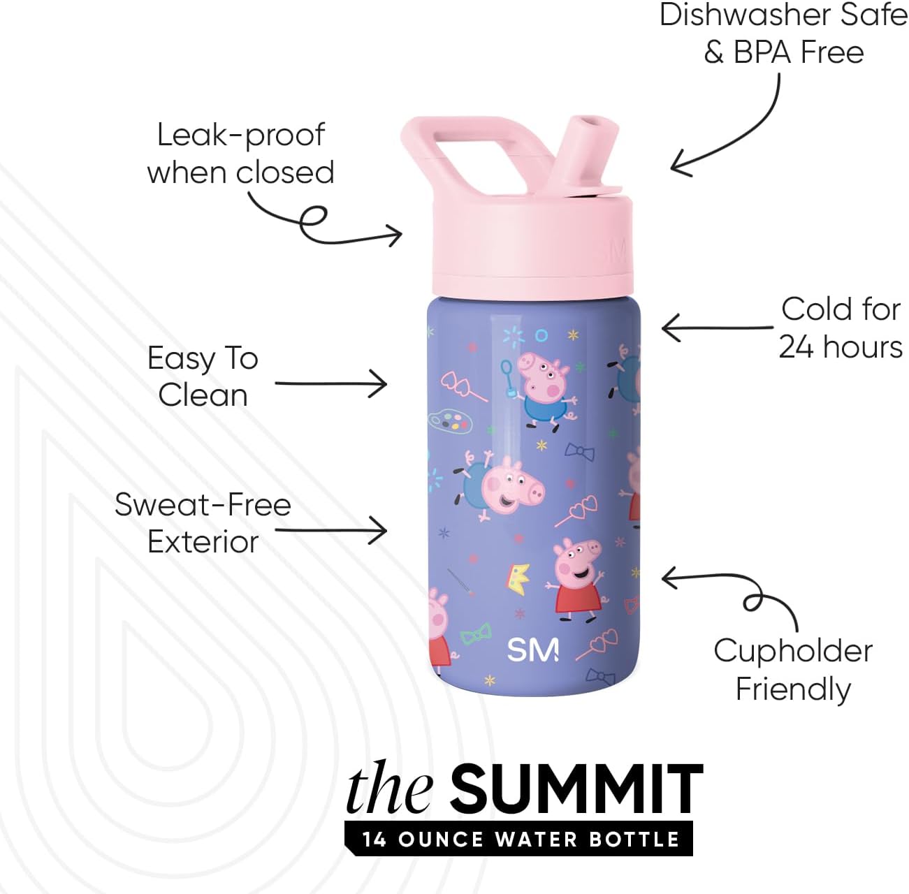 New Simple Modern Kids Summit Water Bottle 14oz (Peppa Pig Bubbles) - Kidsy