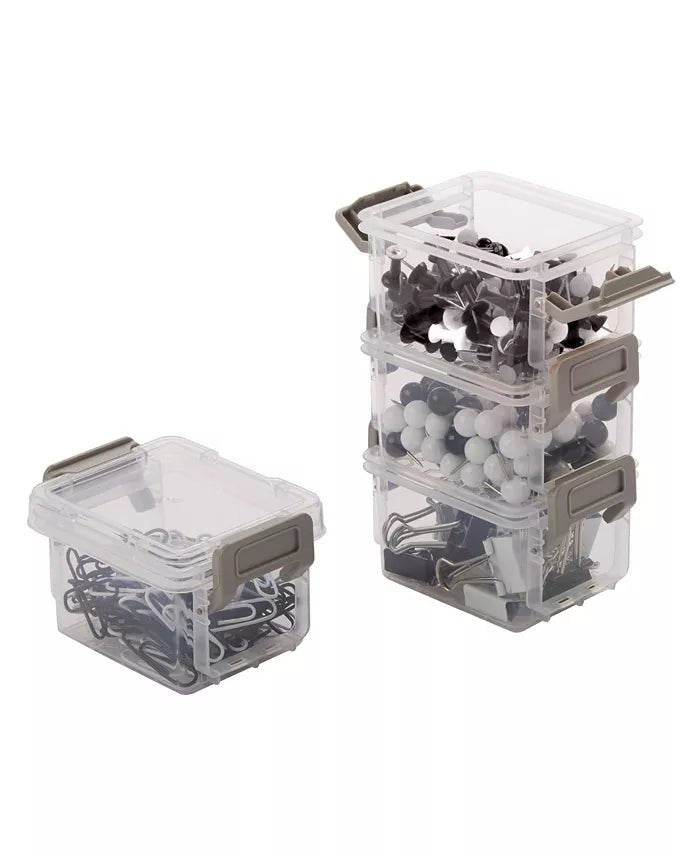 New Simplify 5 oz Stackable Storage Boxes, 4 - Pack (Clear & Grey) - Kidsy