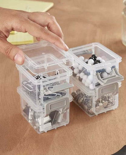 New Simplify 5 oz Stackable Storage Boxes, 4 - Pack (Clear & Grey) - Kidsy