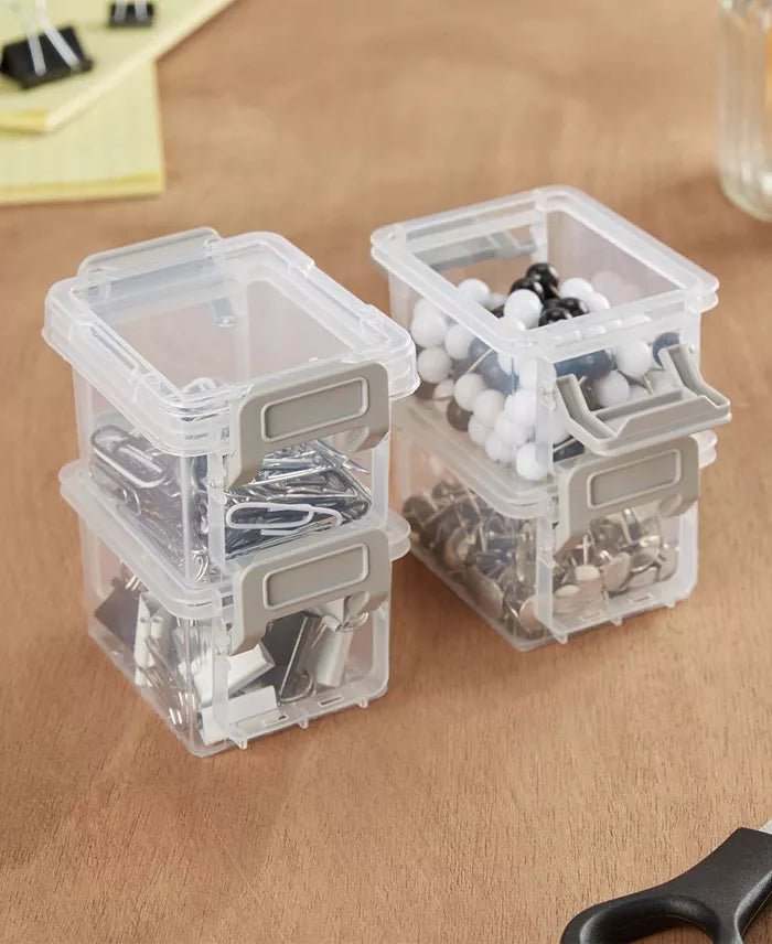 New Simplify 5 oz Stackable Storage Boxes, 4 - Pack (Clear & Grey) - Kidsy