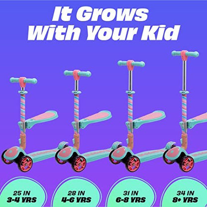New SKIDEE Kick Scooters for Kids Ages 3 - 5, Adjustable Height Foldable Scooter with Removable Seat (Marshmallow) - Kidsy