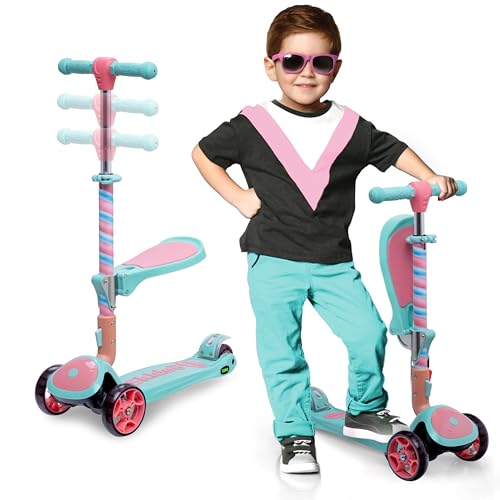 New SKIDEE Kick Scooters for Kids Ages 3 - 5, Adjustable Height Foldable Scooter with Removable Seat (Marshmallow) - Kidsy