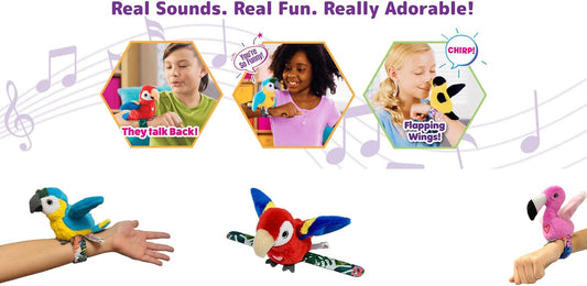 New Slap Bracelet Interactive Plush Birds 2 - Pack Cockatoo & Blue Parrot - Kidsy