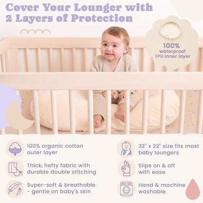 New Snugglekid Waterproof Baby Lounger Cover Organic Cotton (Off - White) - Kidsy