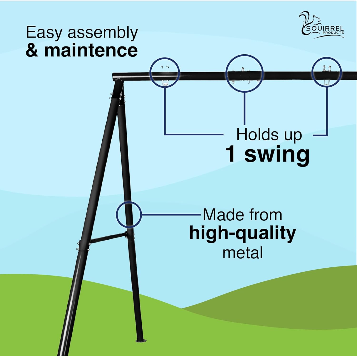 New Squirrel Products Heavy - Duty Metal Swing Set Frame (Black) - Kidsy