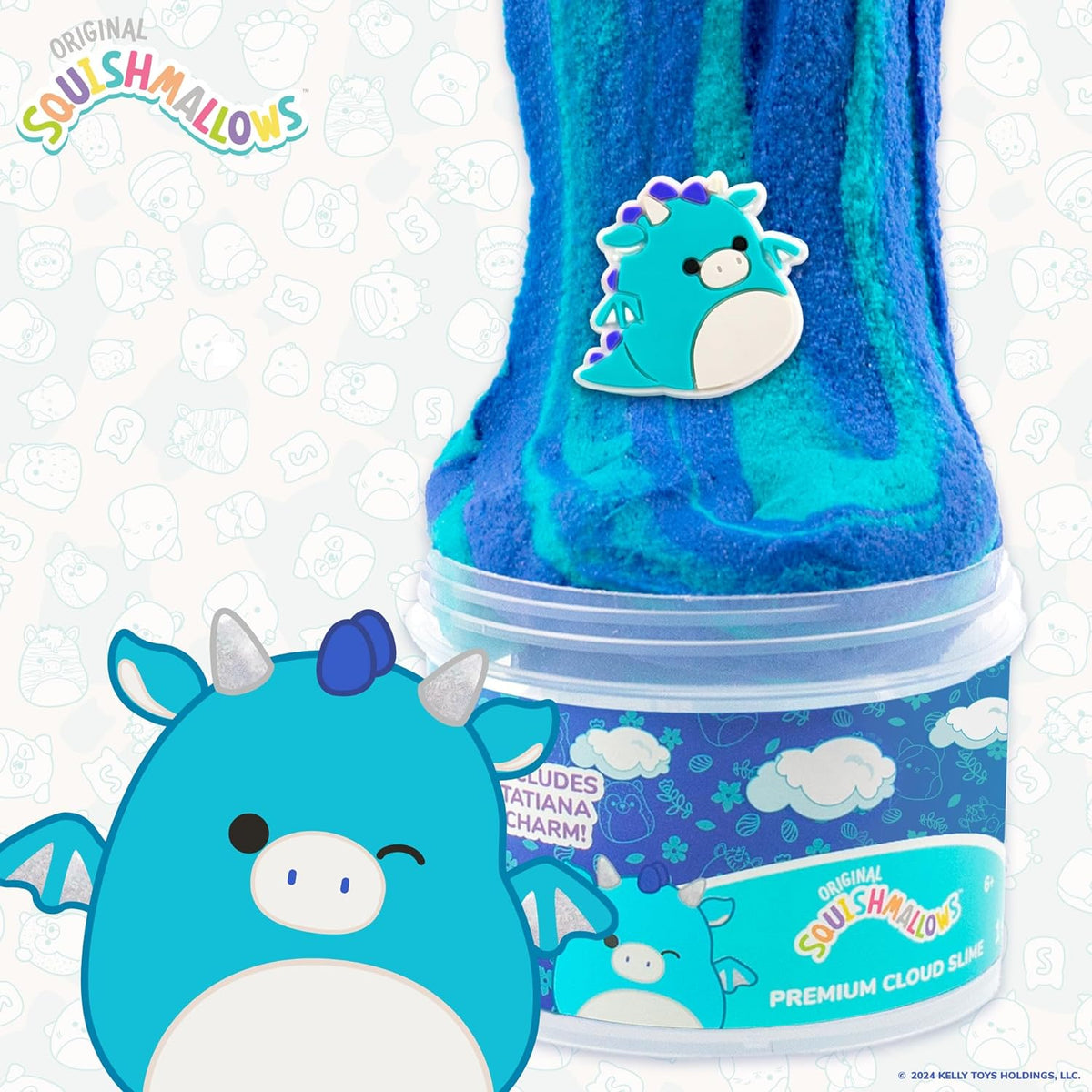 New Squishmallows Tatiana the Dragon 8 oz Blue Raspberry Cloud Slime - Kidsy