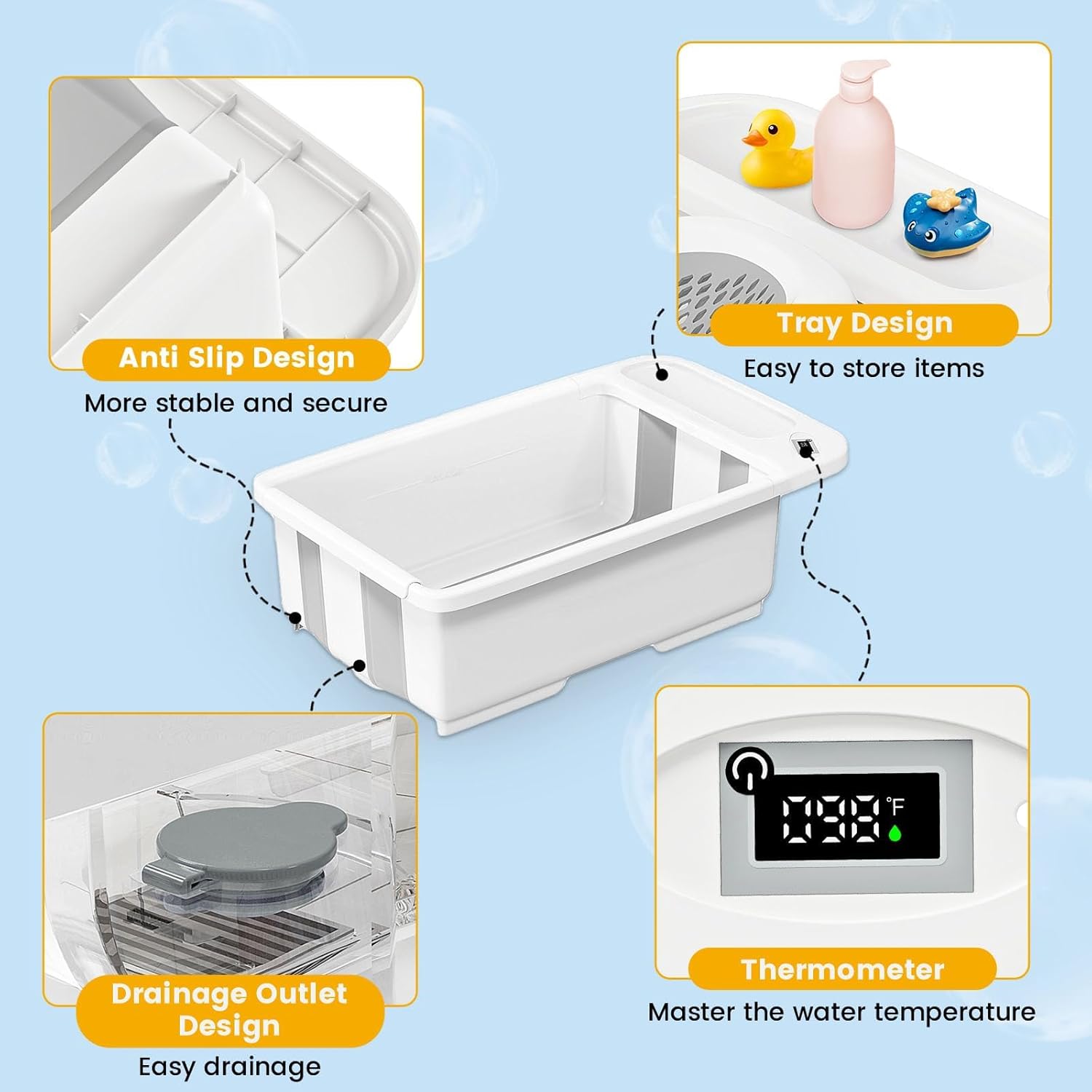 New SRGAFIX Collapsible Baby Bathtub 0 - 36 Months Infants (White) - Kidsy