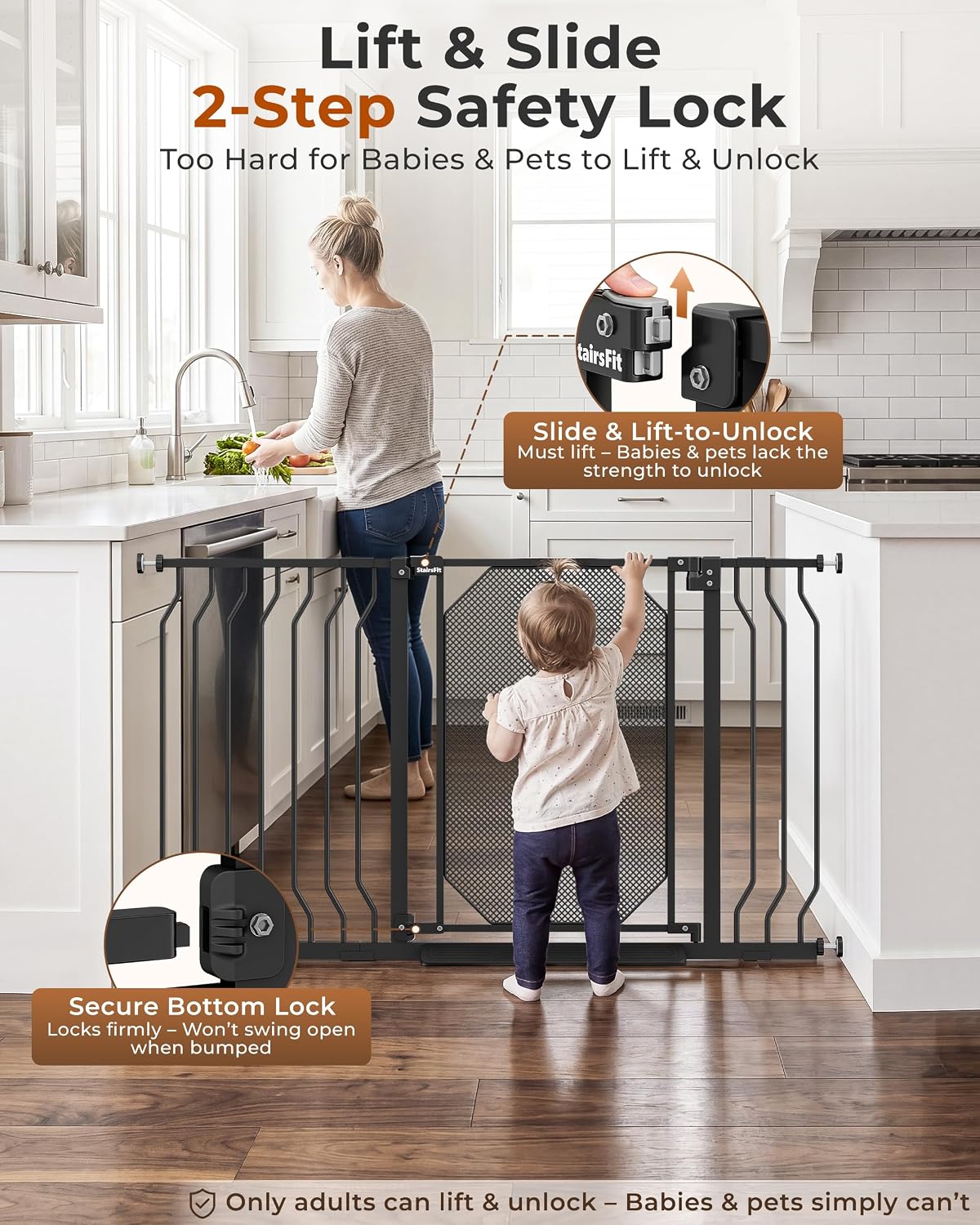 New StairsFit Extra Wide Baby Gate, 29.5–62.5 Inches (Black) - Kidsy