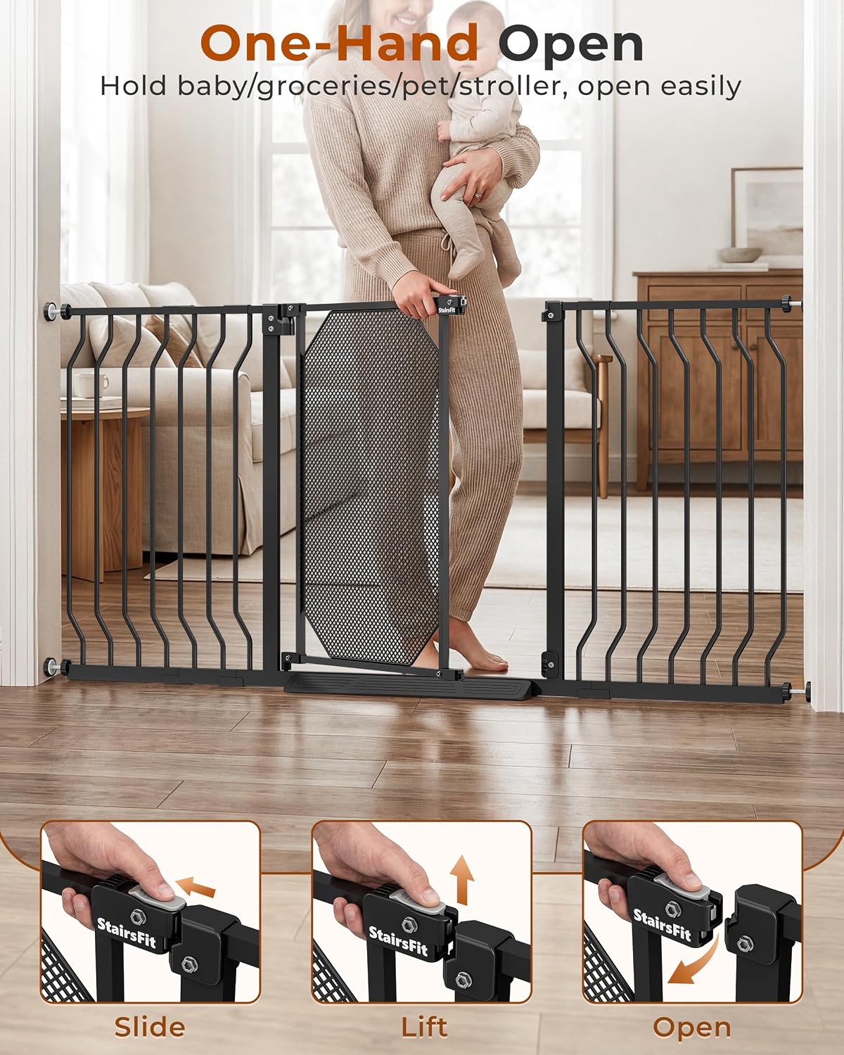New StairsFit Extra Wide Baby Gate, 29.5–62.5 Inches (Black) - Kidsy
